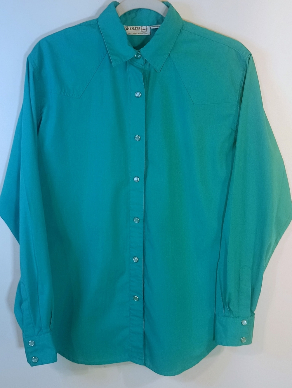 Sheplers Women's Vintage 1970s Western Teal Button-Down Shirt